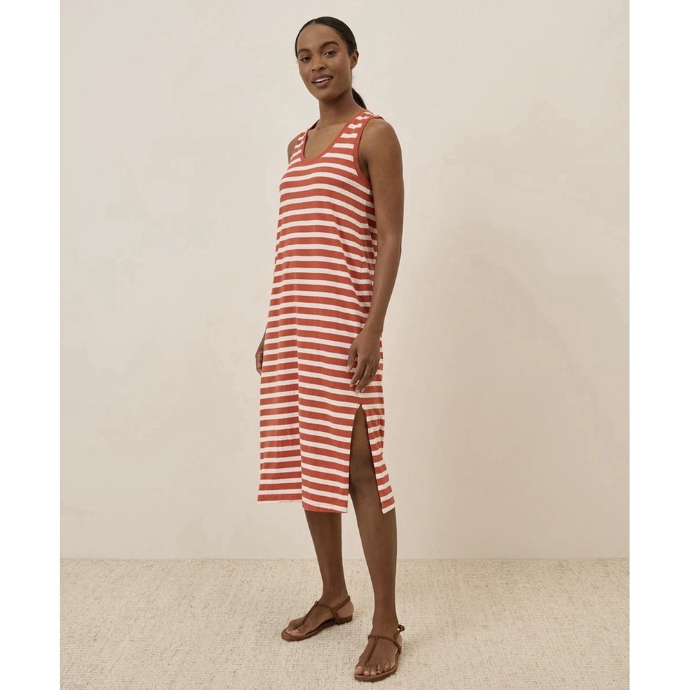 Pact Organic Softspun Tank Midi Dress Women's XL Palisade Stripe Cotton NEW